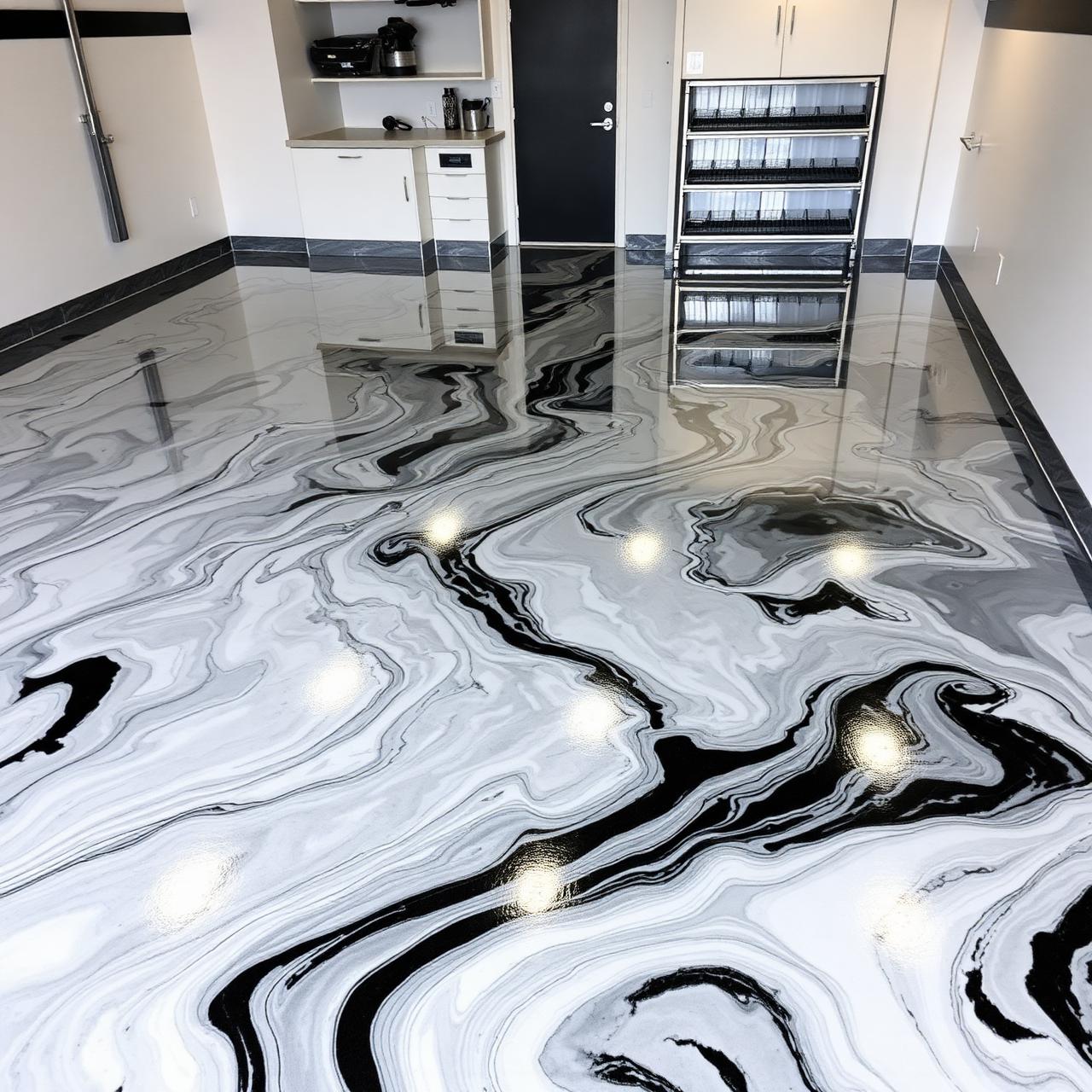 Custom White & Black Metallic Floor